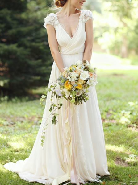 Chiffon Wedding Dresses,Boho Wedding Dress,Beach Wedding Dress,Simple Bridal Dress,WD00128