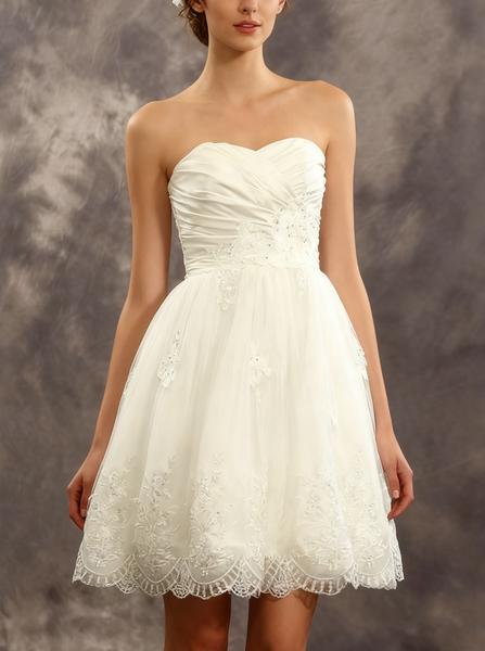 Knee Length Sweetheart Neckline Wedding Dresses,Reception Wedding Dress with Corset Back,WD00542