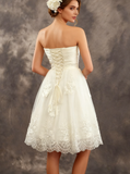 Knee Length Sweetheart Neckline Wedding Dresses,Reception Wedding Dress with Corset Back,WD00542