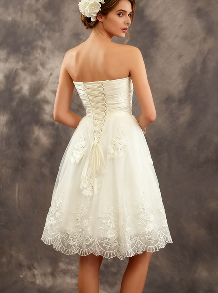 Knee Length Sweetheart Neckline Wedding Dresses,Reception Wedding Dress with Corset Back,WD00542