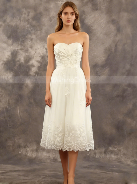 Knee Length Sweetheart Neckline Wedding Dresses,Reception Wedding Dress with Corset Back,WD00542