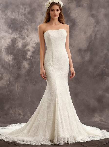 Simple Mermaid Wedding Dresses,Strapless Lace Wedding Dress,WD00531