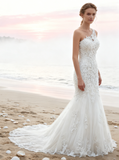 Fit and Flare Wedding Dresses,One Shoulder Wedding Dress,Lace Bridal Dress,WD00267