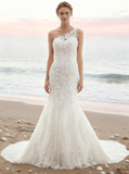 Fit and Flare Wedding Dresses,One Shoulder Wedding Dress,Lace Bridal Dress,WD00267