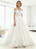 Princess Wedding Dresses,Off Shoulder Wedding Dress,Short Sleeves Wedding Gown,WD00105