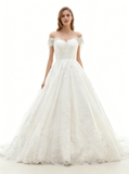 Princess Wedding Dresses,Off Shoulder Wedding Dress,Short Sleeves Wedding Gown,WD00105