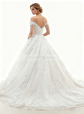 Princess Wedding Dresses,Off Shoulder Wedding Dress,Short Sleeves Wedding Gown,WD00105