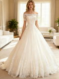 Princess Wedding Dresses,Wedding Gown with Short Sleeves,Floor Length Bridal Dress,WD00285