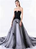 Colored Wedding Dresses,Black Wedding Dress,Strapless Wedding Gown,Tulle Wedding Gown,WD00115