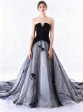 Colored Wedding Dresses,Black Wedding Dress,Strapless Wedding Gown,Tulle Wedding Gown,WD00115
