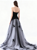Colored Wedding Dresses,Black Wedding Dress,Strapless Wedding Gown,Tulle Wedding Gown,WD00115