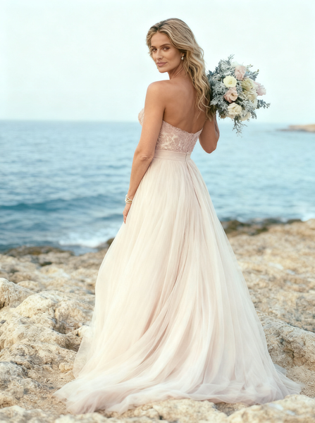 Tulle Wedding Dresses,Bohemian Wedding Dresses,Strapless Bridal Dress,WD00123