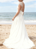 Beach Chiffon Lace Wedding Dresses,Romantic Wedding Dress with Sash,WD00312