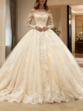 Off the Shoulder Wedding Gown,Long Sleeves Bridal Gown,WD00396