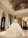 Off the Shoulder Wedding Gown,Long Sleeves Bridal Gown,WD00396