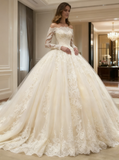 Off the Shoulder Wedding Gown,Long Sleeves Bridal Gown,WD00396