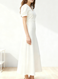 Tea Length Wedding Dress With Short Sleeves,Simple Destination Wedding Dress,WD00441