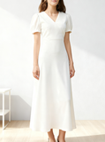 Tea Length Wedding Dress With Short Sleeves,Simple Destination Wedding Dress,WD00441