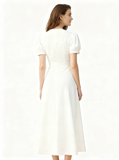 Tea Length Wedding Dress With Short Sleeves,Simple Destination Wedding Dress,WD00441