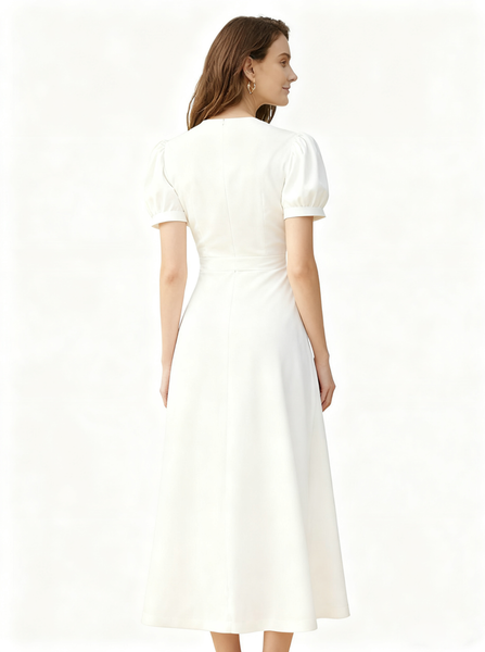 Tea Length Wedding Dress With Short Sleeves,Simple Destination Wedding Dress,WD00441