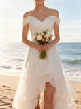 Off the Shoulder Summer Wedding Dresses,High Low Bridal Dress,WD00447