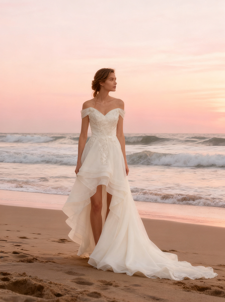 Off the Shoulder Summer Wedding Dresses,High Low Bridal Dress,WD00447