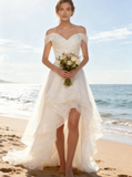 Off the Shoulder Summer Wedding Dresses,High Low Bridal Dress,WD00447
