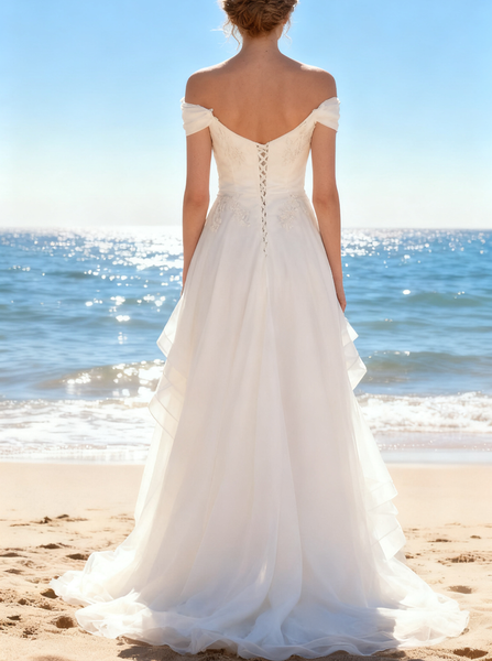 Off the Shoulder Summer Wedding Dresses,High Low Bridal Dress,WD00447