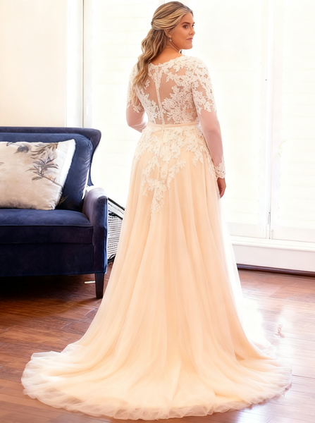 Plus Size Wedding Dresses,Wedding Dress with Long Sleeves,Aline Wedding Dress,WD00174