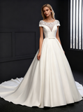 Satin Wedding Dresses,Bridal Gown with Sleeves,Aline Wedding Dress,Vintage Bridal Dress,WD00077