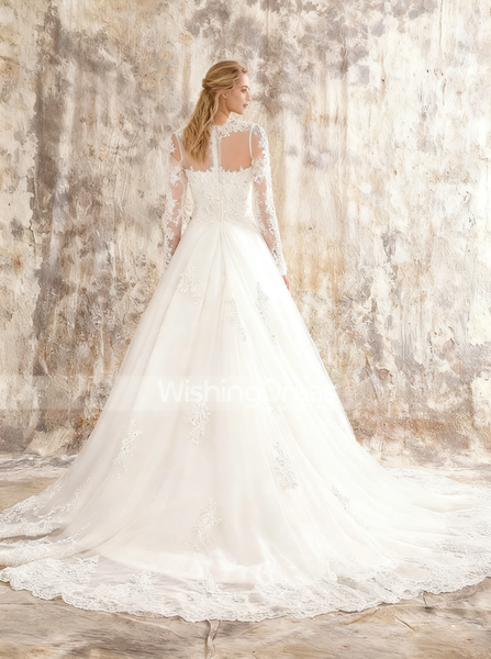 Plus Size A-line Wedding Dress with Illusion Sleeves,Classic Wedding Gown,WD00572