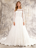 Plus Size A-line Wedding Dress with Illusion Sleeves,Classic Wedding Gown,WD00572