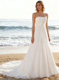 Simple Strapless Wedding Dress,Beach Chiffon Wedding Dress,WD00560