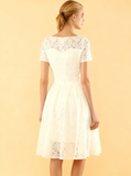 A-line Knee Length Wedding Dresses,Outdoor Lace Wedding Dress with Short Sleeves,WD00566