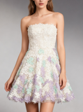 A-line Strapless Wedding Reception Dress,Lace Short Outdoor Wedding Dress,WD00552