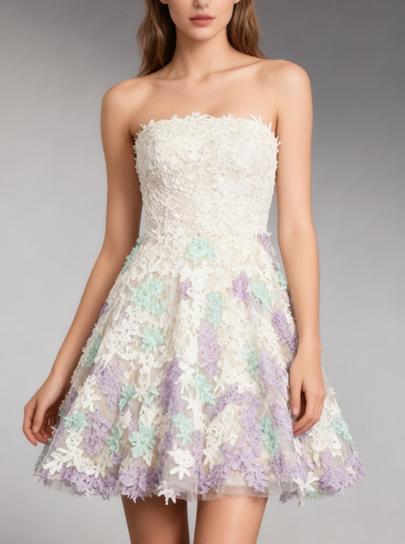 A-line Strapless Wedding Reception Dress,Lace Short Outdoor Wedding Dress,WD00552