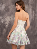 A-line Strapless Wedding Reception Dress,Lace Short Outdoor Wedding Dress,WD00552