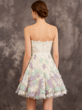 A-line Strapless Wedding Reception Dress,Lace Short Outdoor Wedding Dress,WD00552