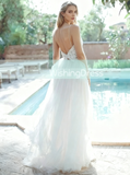 Tulle Wedding Dress with Spaghetti Straps,Floor Length Beach Wedding Dress,WD00454