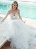 Tulle Wedding Dress with Spaghetti Straps,Floor Length Beach Wedding Dress,WD00454