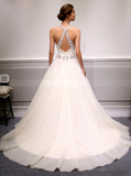 Ivory A-line Wedding Dresses,Tulle Long Wedding Dress,WD00380