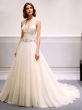 Ivory A-line Wedding Dresses,Tulle Long Wedding Dress,WD00380