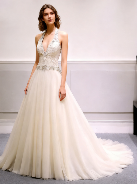 Ivory A-line Wedding Dresses,Tulle Long Wedding Dress,WD00380