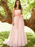 Pink Tulle Wedding Dresses,Strapless Simple Bridal Gown,WD00335