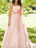 Pink Tulle Wedding Dresses,Strapless Simple Bridal Gown,WD00335