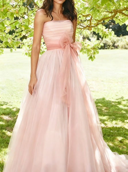 Pink Tulle Wedding Dresses,Strapless Simple Bridal Gown,WD00335