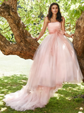Pink Tulle Wedding Dresses,Strapless Simple Bridal Gown,WD00335