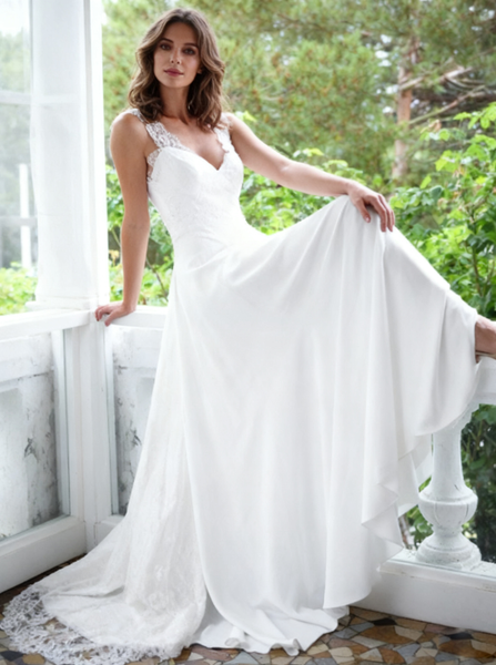 Boho Wedding Dresses,Chiffon Wedding Dress,Beach Wedding Dress with Straps,WD00060
