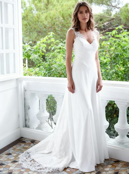 Boho Wedding Dresses,Chiffon Wedding Dress,Beach Wedding Dress with Straps,WD00060