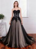 Classic Wedding Dresses,Black Wedding Dress,Strapless Bridal Dress,Princess Wedding Dress,WD00090